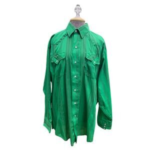 Vintage Ranch and Town Men's green long sleeve pearl snap western shirt size 17